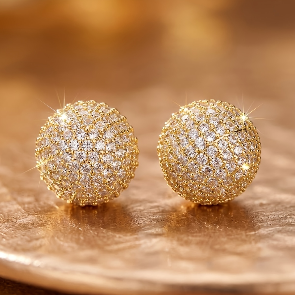 Luxurious Sparkling Full-Pave Synthetic Zirconia Round Stud Earrings